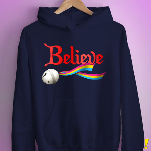 Believe Pansexual Pride Jingle Bell Hoodie - Navy